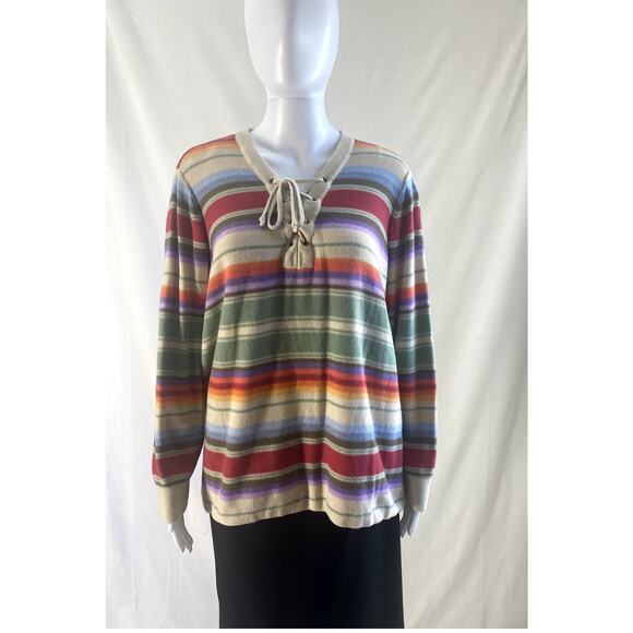 Chaps Aztec Southwestern Striped Lace Up Sweater Size 2X - Picture 8 of 11